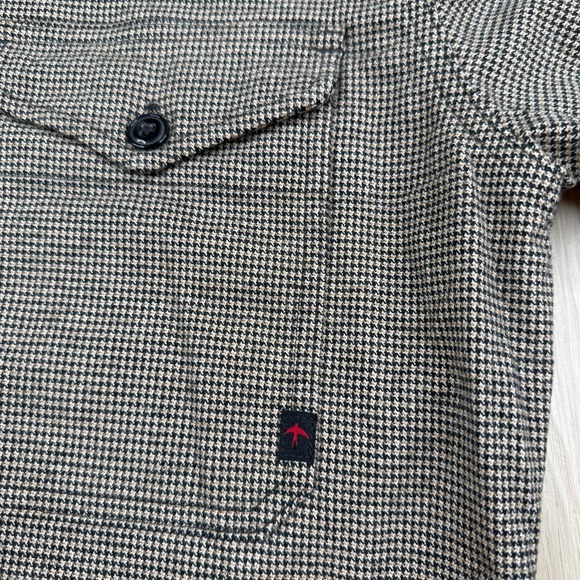 Relwen Mens Camel Black Houndstooth Stretch Workwear Button Up Shirt Size S NWT - Picture 2 of 11